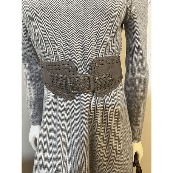 Amadi Anthropologie Womens Small Tweed Mini Dress Racer Back Belted Taupe V Neck - Picture 2 of 8